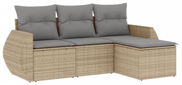 4 részes bézs polyrattan kerti ülőgarnitúra párnákkal