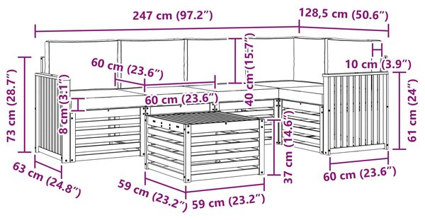 VidaXL Kültéri kanapé szett 6 pcs Fehér és Antracitszürke