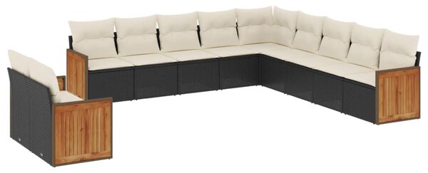 11 részes fekete polyrattan kerti ülőgarnitúra párnákkal