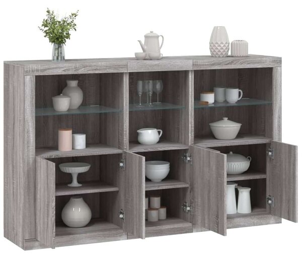 VidaXL szürke sonoma színű tálalószekrény LED-ekkel 162 x 37 x 100 cm