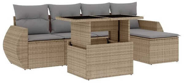 6 részes bézs polyrattan kerti ülőgarnitúra párnával