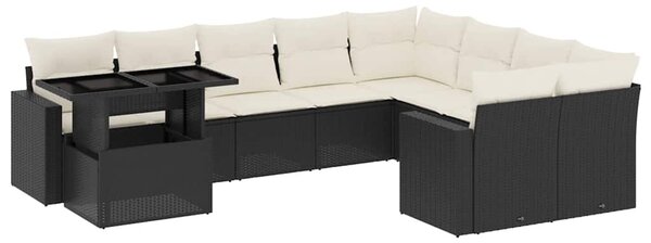 10 részes fekete polyrattan kerti ülőgarnitúra párnákkal