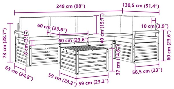 VidaXL Kültéri kanapé szett 6 pcs Fehér és Világosszürke