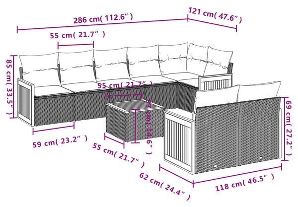 9 részes bézs polyrattan kerti ülőgarnitúra párnákkal