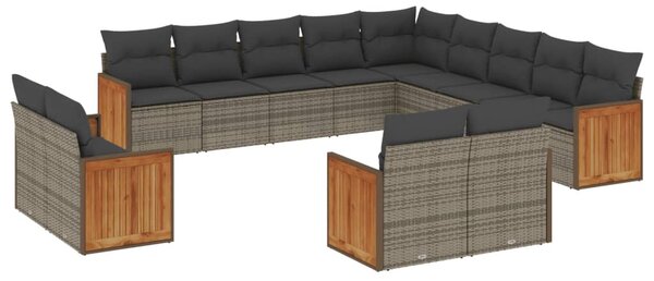 13 részes szürke polyrattan kerti ülőgarnitúra párnákkal