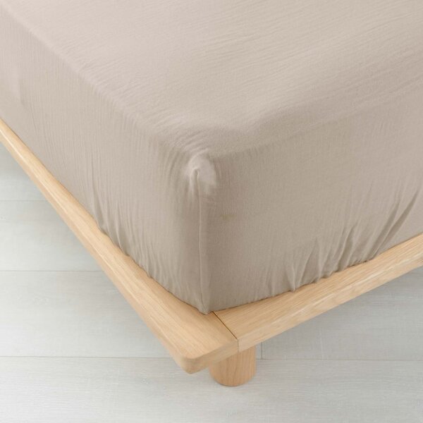 Bézs gumis muszlin lepedő 160x200 cm Angelia – douceur d'intérieur
