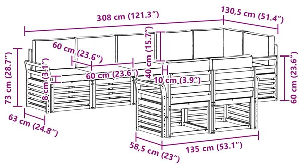 VidaXL Kültéri kanapé szett 8 pcs Fehér és Bézs 308 x 130,5 x 73 cm
