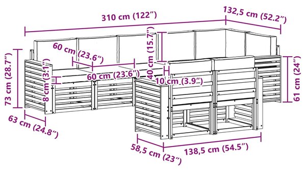 VidaXL Kültéri kanapé szett 8 pcs Fehér és Világosszürke