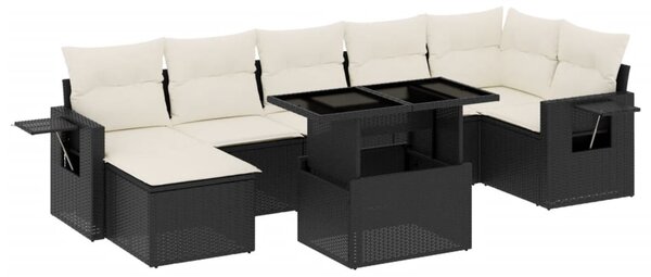 8 részes fekete polyrattan kerti ülőgarnitúra párnákkal