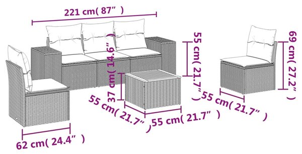 6 részes szürke polyrattan kerti ülőgarnitúra párnákkal
