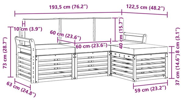 VidaXL Kültéri kanapé szett 4 pcs Fehér és Antracitszürke