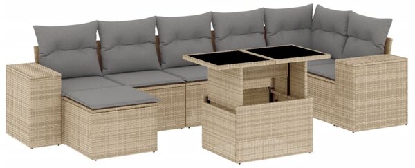 8 részes bézs polyrattan kerti ülőgarnitúra párnával