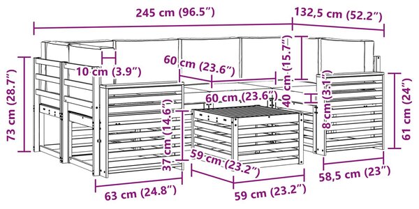 VidaXL Kültéri kanapé szett 7 pcs Fehér és Krém színű Poliészter