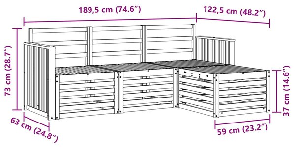 VidaXL Kültéri kanapé szett 4 pcs Fehér 189,5 x 122,5 x 73 cm