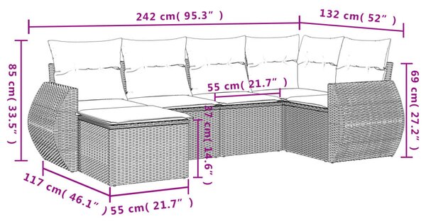 6 részes bézs polyrattan kerti ülőgarnitúra párnával