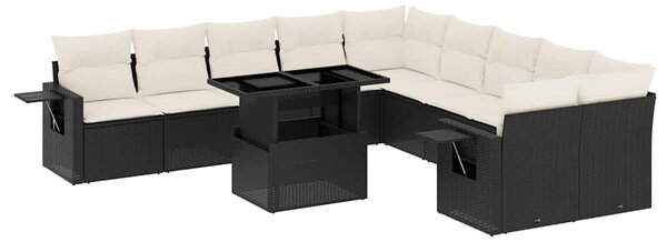 11 részes fekete polyrattan kerti ülőgarnitúra párnákkal