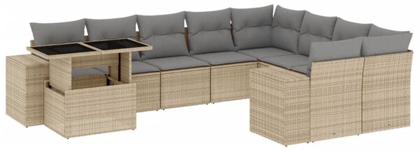 10 részes bézs polyrattan kerti ülőgarnitúra párnával