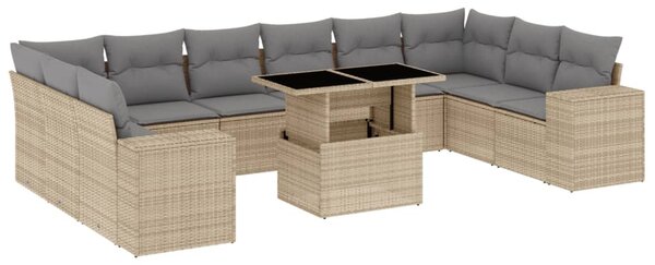 11 részes bézs polyrattan kerti ülőgarnitúra párnákkal