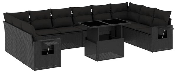 11 részes fekete polyrattan kerti ülőgarnitúra párnákkal