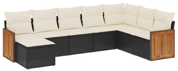 8 részes fekete polyrattan kerti ülőgarnitúra párnákkal