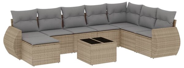 9 részes bézs polyrattan kerti ülőgarnitúra párnákkal