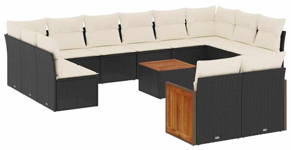 13 részes fekete polyrattan kerti ülőgarnitúra párnákkal