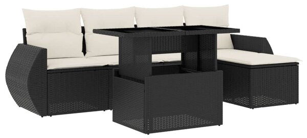 6 részes fekete polyrattan kerti ülőgarnitúra párnákkal