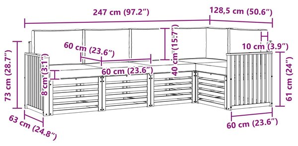 VidaXL Kültéri kanapé szett 5 pcs Fehér és Világosszürke