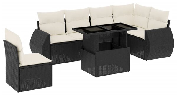 7 részes fekete polyrattan kerti ülőgarnitúra párnával