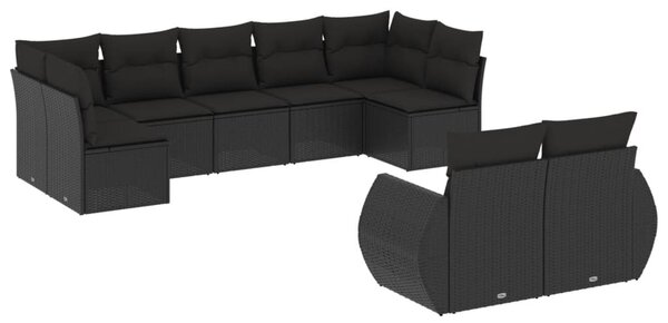9 részes fekete polyrattan kerti ülőgarnitúra párnákkal