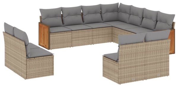 11 részes bézs polyrattan kerti ülőgarnitúra párnákkal