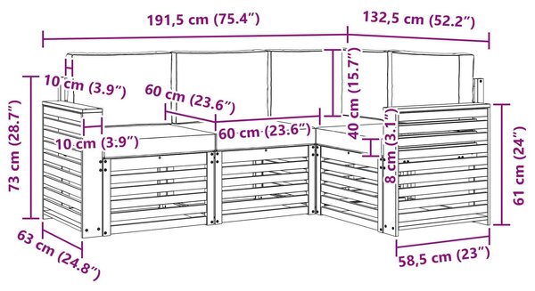 VidaXL Ülőgarnitúrák 4 pcs Fehér és Antracitszürke 191 x 132,5 x 73 cm
