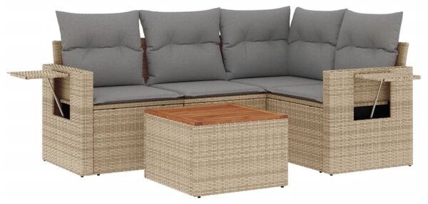 5 részes vegyes bézs polyrattan kerti ülőgarnitúra párnákkal