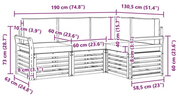 VidaXL Ülőgarnitúrák 4 pcs Fehér és Világosszürke 190 x 130,5 x 73 cm