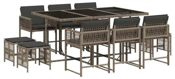11 részes szürke polyrattan kerti ülőgarnitúra párnákkal
