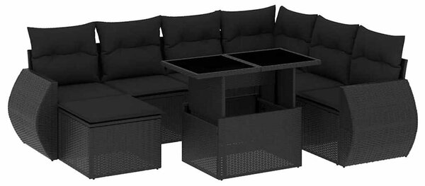 8 részes fekete polyrattan kerti ülőgarnitúra párnákkal