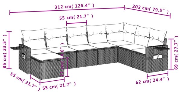8 részes szürke polyrattan kerti ülőgarnitúra párnákkal