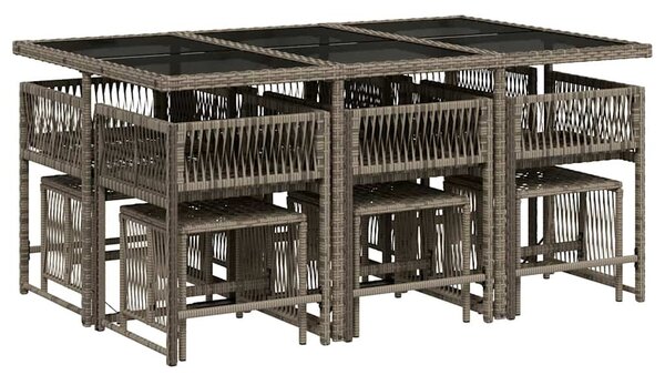 11 részes szürke polyrattan kerti ülőgarnitúra párnákkal