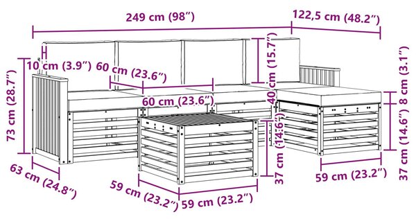 VidaXL Kültéri kanapé szett 6 pcs Fehér és Bézs 59 x 59 x 37 cm