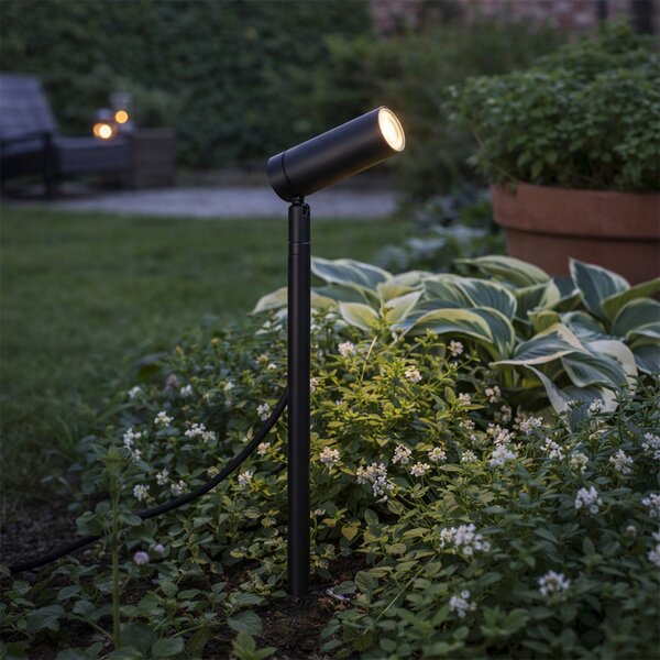 Fekete leszúrható spotlámpa 40 cm LED-del, állítható IP65-ös, kábellel és dugóval - Carl