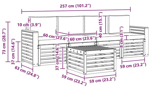 VidaXL Kültéri kanapé szett 5 pcs Fehér és Antracitszürke Poliészter