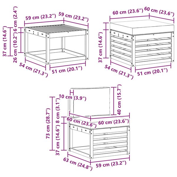 VidaXL Kültéri kanapé szett 6 pcs Fehér és Bézs 59 x 59 x 37 cm
