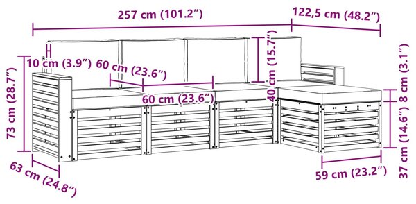 VidaXL Kültéri kanapé szett 5 pcs Fehér és Bézs 257 x 122,5 x 73 cm