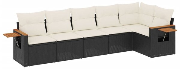 6 részes fekete polyrattan kerti ülőgarnitúra párnákkal