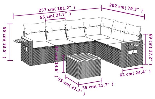 7 részes fekete polyrattan kerti ülőgarnitúra párnával