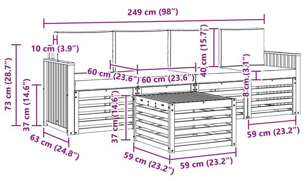 VidaXL Kültéri kanapé szett 5 pcs Természetes és antracit Tömör Akácfa