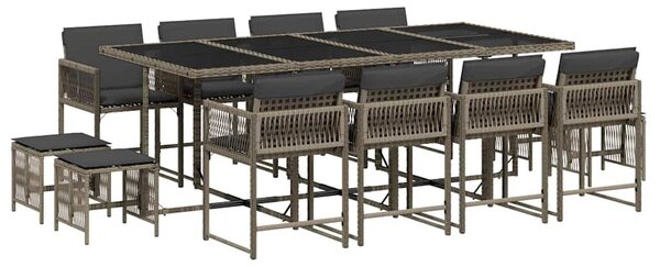13 részes szürke polyrattan kerti ülőgarnitúra párnákkal