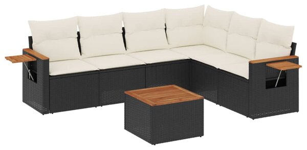 7 részes fekete polyrattan kerti ülőgarnitúra párnával