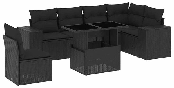7 részes fekete polyrattan kerti ülőgarnitúra párnával