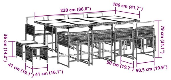13 részes szürke polyrattan kerti ülőgarnitúra párnákkal